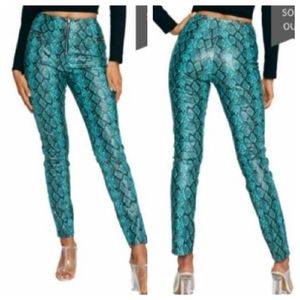 TIGER MIST pearl snake print faux leather pants